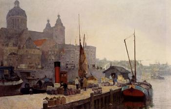 科內利斯 維裡登伯格 A View Of Amsterdam With The St Nicolaas Church 科內利斯 維裡登伯格 A View Of Amsterdam With The St Nicolaas Church